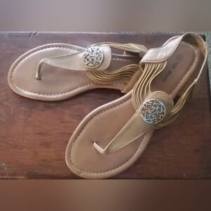 TOP Moda Tan Sandals with Decorative Medallions Womens Size 8 Worn Once